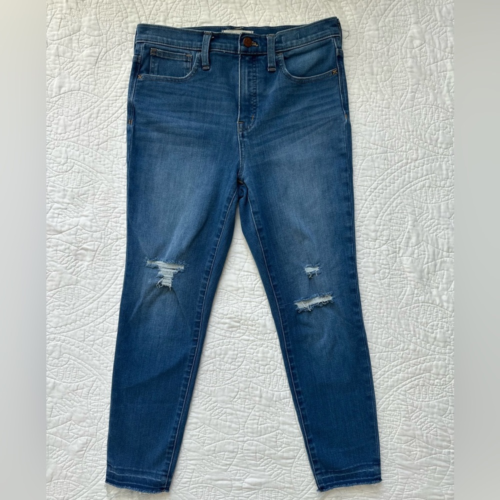 Madewell 10" High Rise Skinny Jeans Distressed Size 28 Stretch Raw Hem